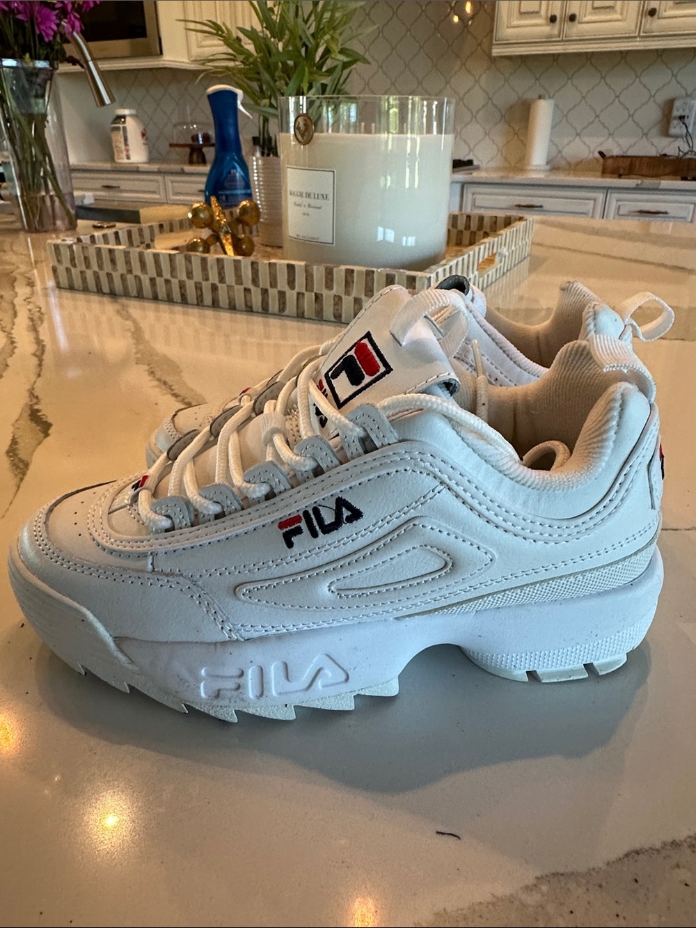 Fila White kids Chunky Sneaker with Navy & Red Logo